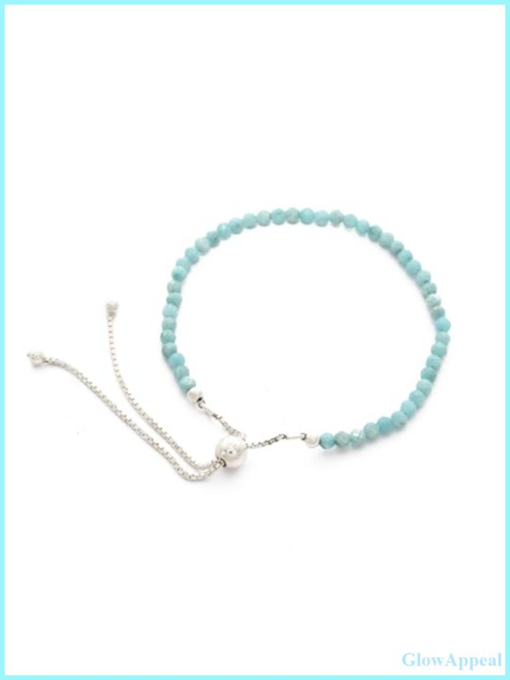 Natural Larimar Adjustable Bolo Bracelet Sterling Silver Women